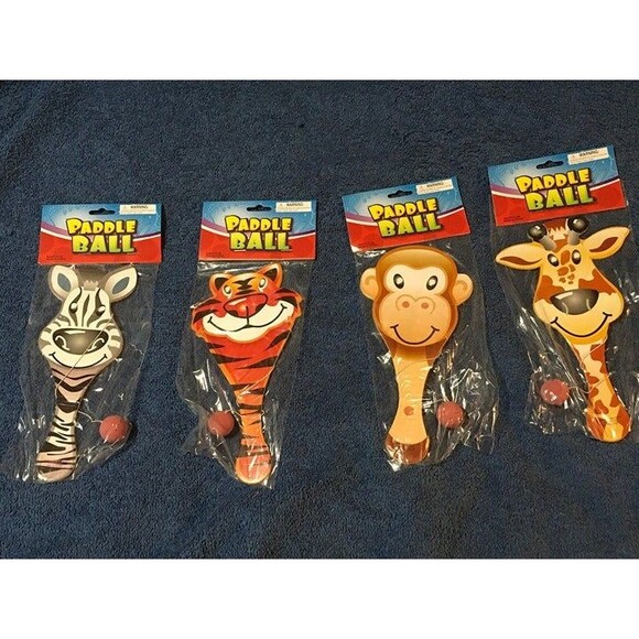Zoo Animals Paddle Ball Set of 4 pcs - Picture 2 of 10